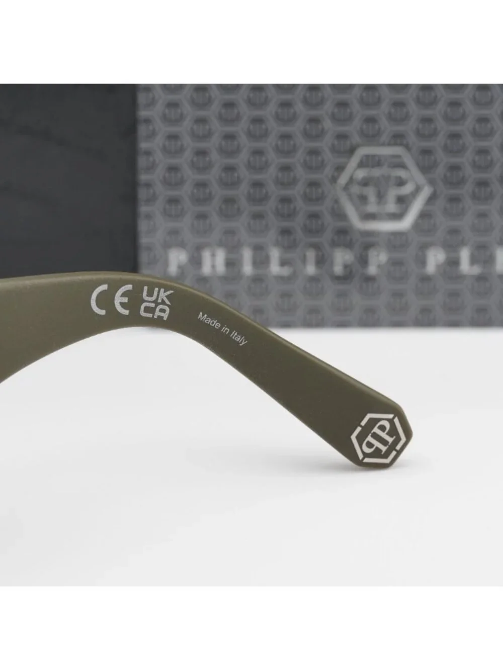 Philipp Plein SPP149 0C02 Unisex Sunglasses Green Rectangle Frame, Blue Lenses